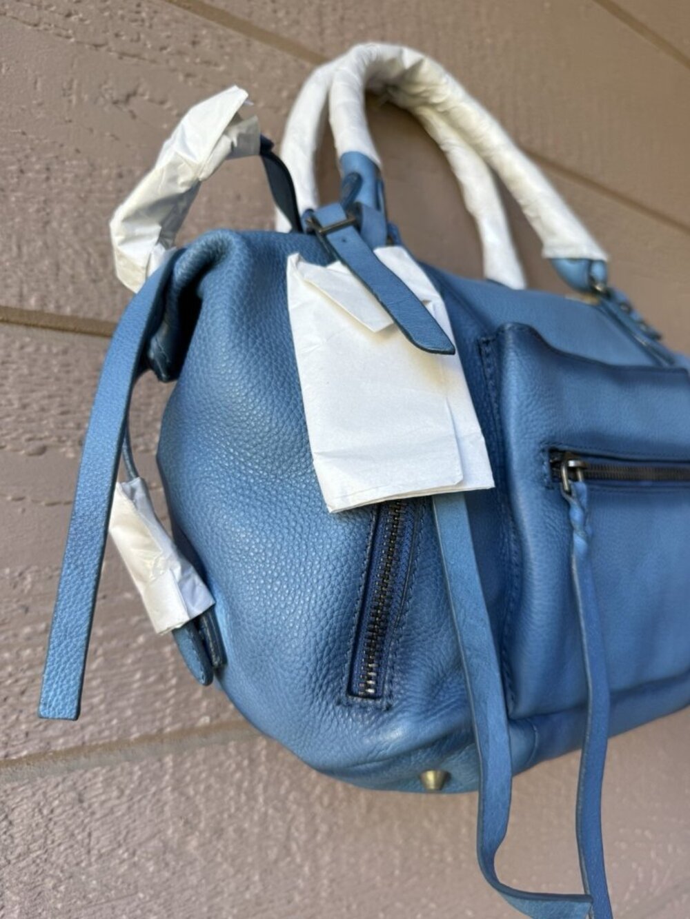 Free People Baby Emerson Santorini Blue Leather Satchel Tote Crossbody Bag NWT - Picture 4 of 9